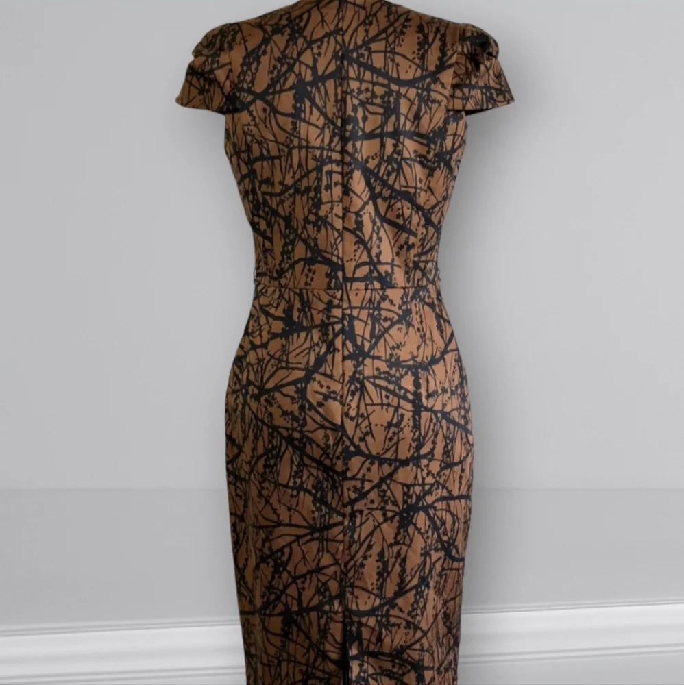 David Meister Brown Branch Sheath Dress XS